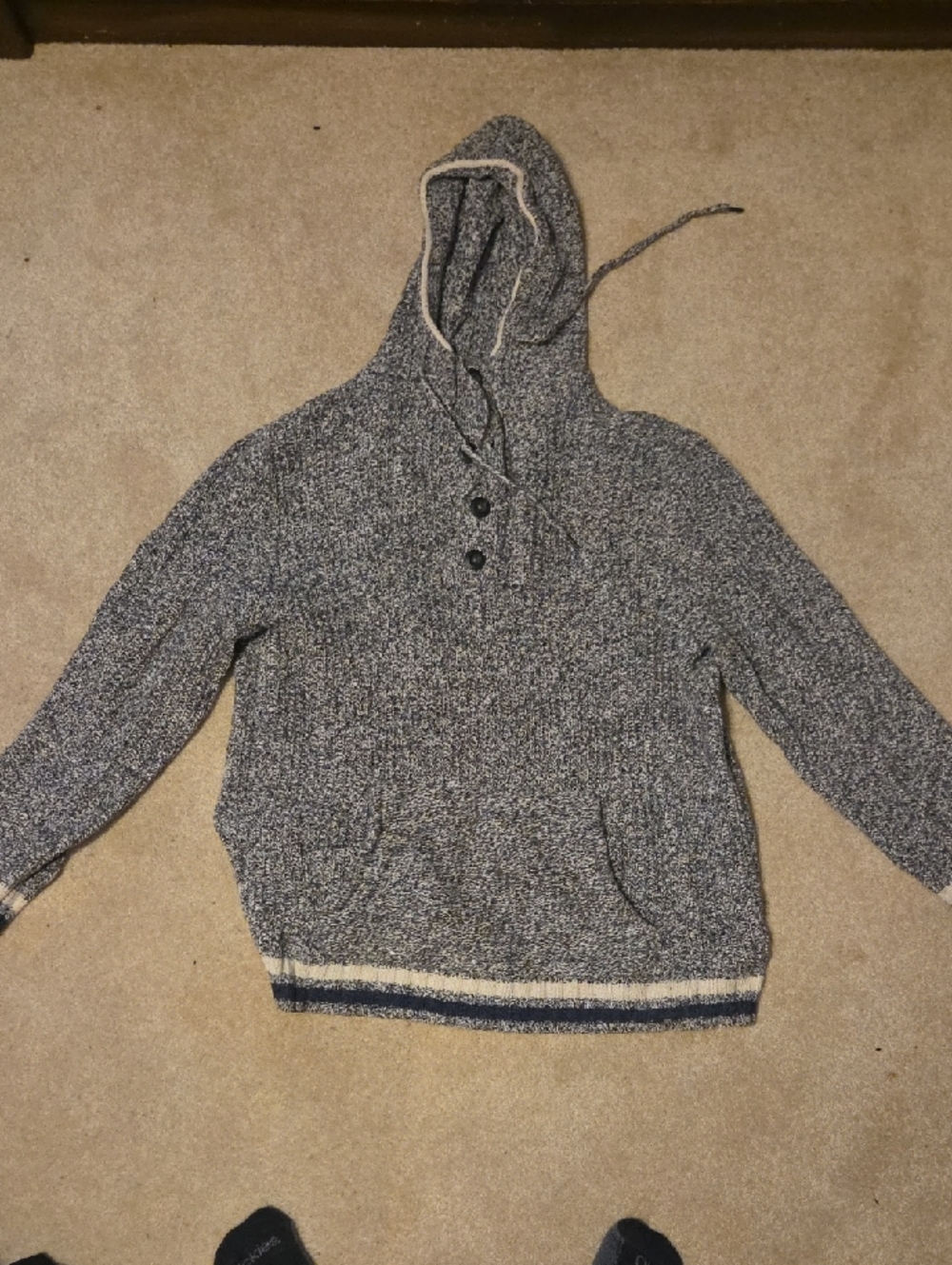 American Eagle Outfitters Gray Marled Hooded Crewneck Sweater